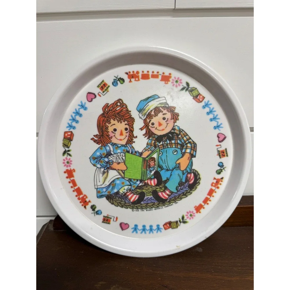 Vintage Raggedy Ann and Andy Melamine Plate and Bowl Set 1969 Bobbs-Merrill
